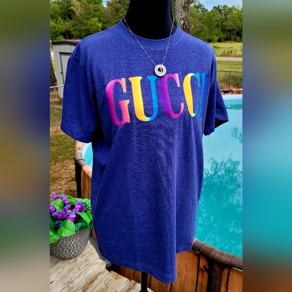 Gucci Blue Graphic T-Shirt for Men - Picture 1 of 8